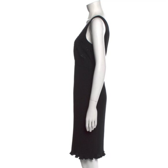 🖤 Marianna Senchina Black Beaded Pleated Dress | Scoop Neck Sleeveless XL 🖤 - Picture 5 of 10